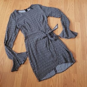 Forever 21 Polka Dot Faux Wrap long sleeve ruffle sleeve dress